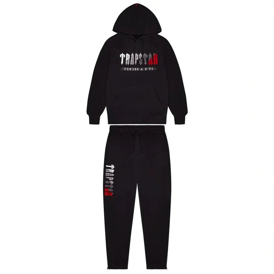 TRAPSTAR CHENILLE DECODED 2.0 HOODED TRACKSUIT - BLACK / RED | Plugstationuk