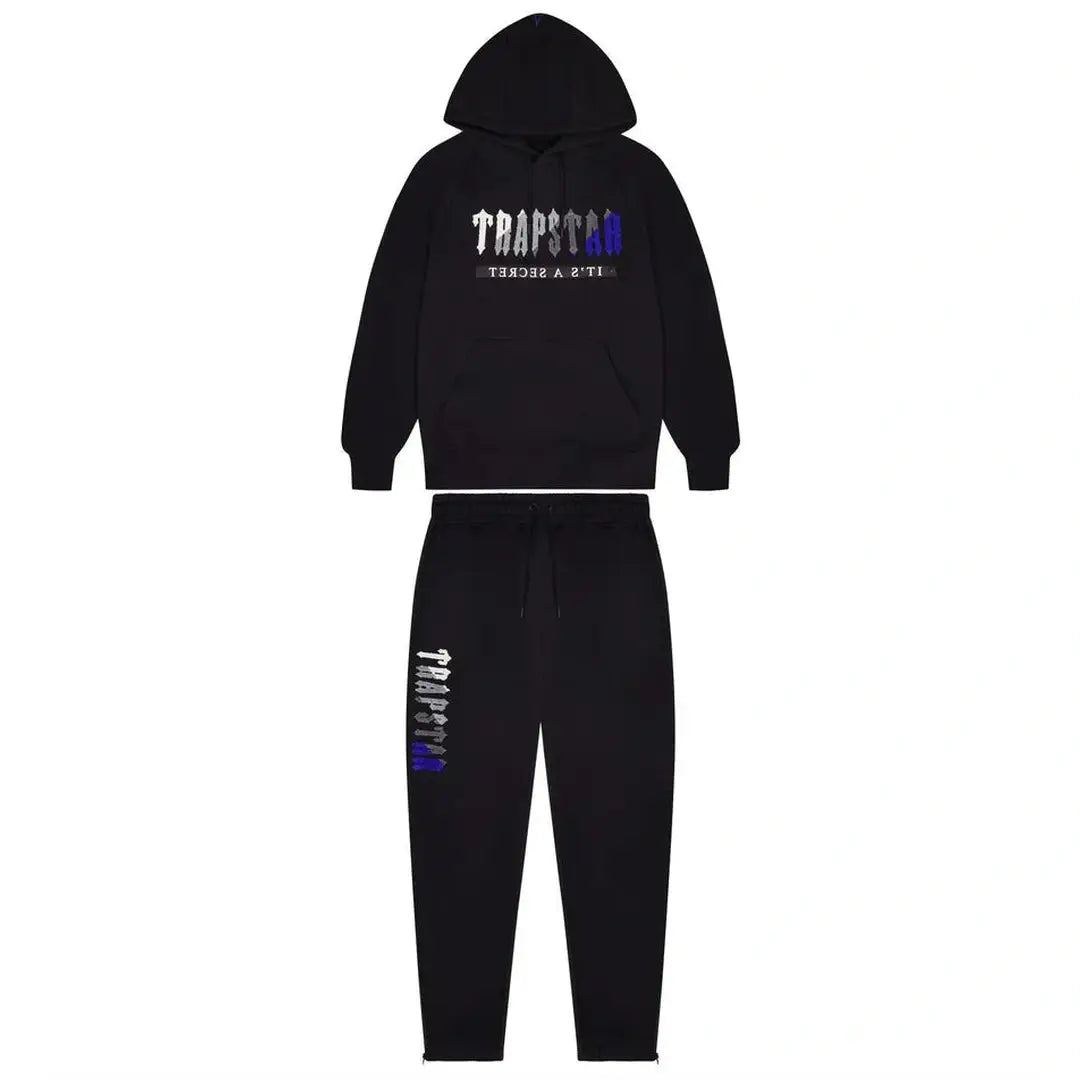 TRAPSTAR CHENILLE DECODED 2.0 HOODED TRACKSUIT - BLACK / BLUE | Plugstationuk