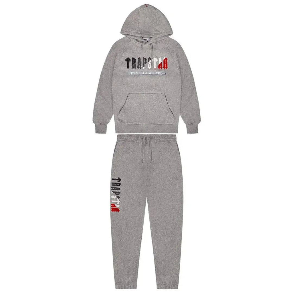 TRAPSTAR CHENILLE DECODED 2.0 HOODED TRACKSUIT - GREY / RED