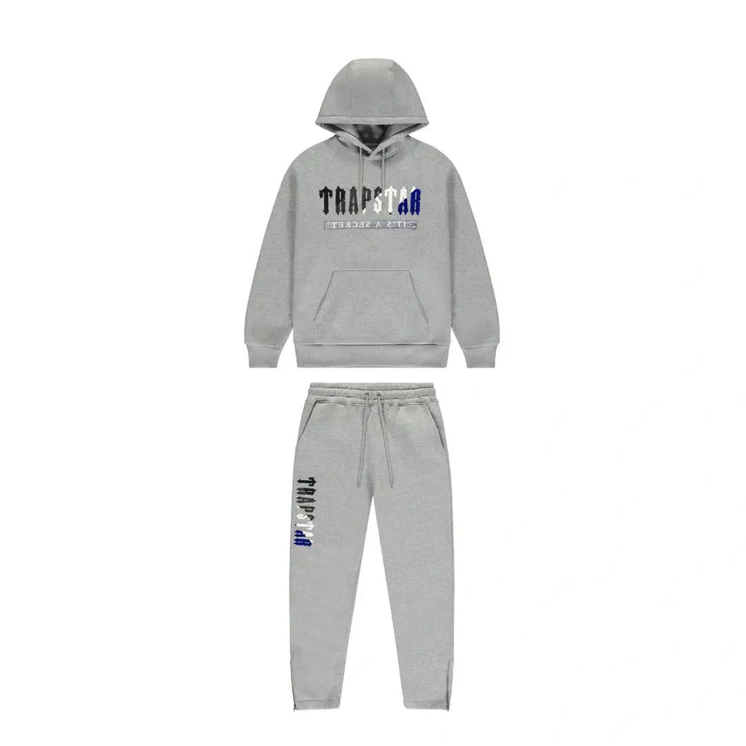 TRAPSTAR CHENILLE DECODED 2.0 HOODED TRACKSUIT - GREY / BLUE | Plugstationuk