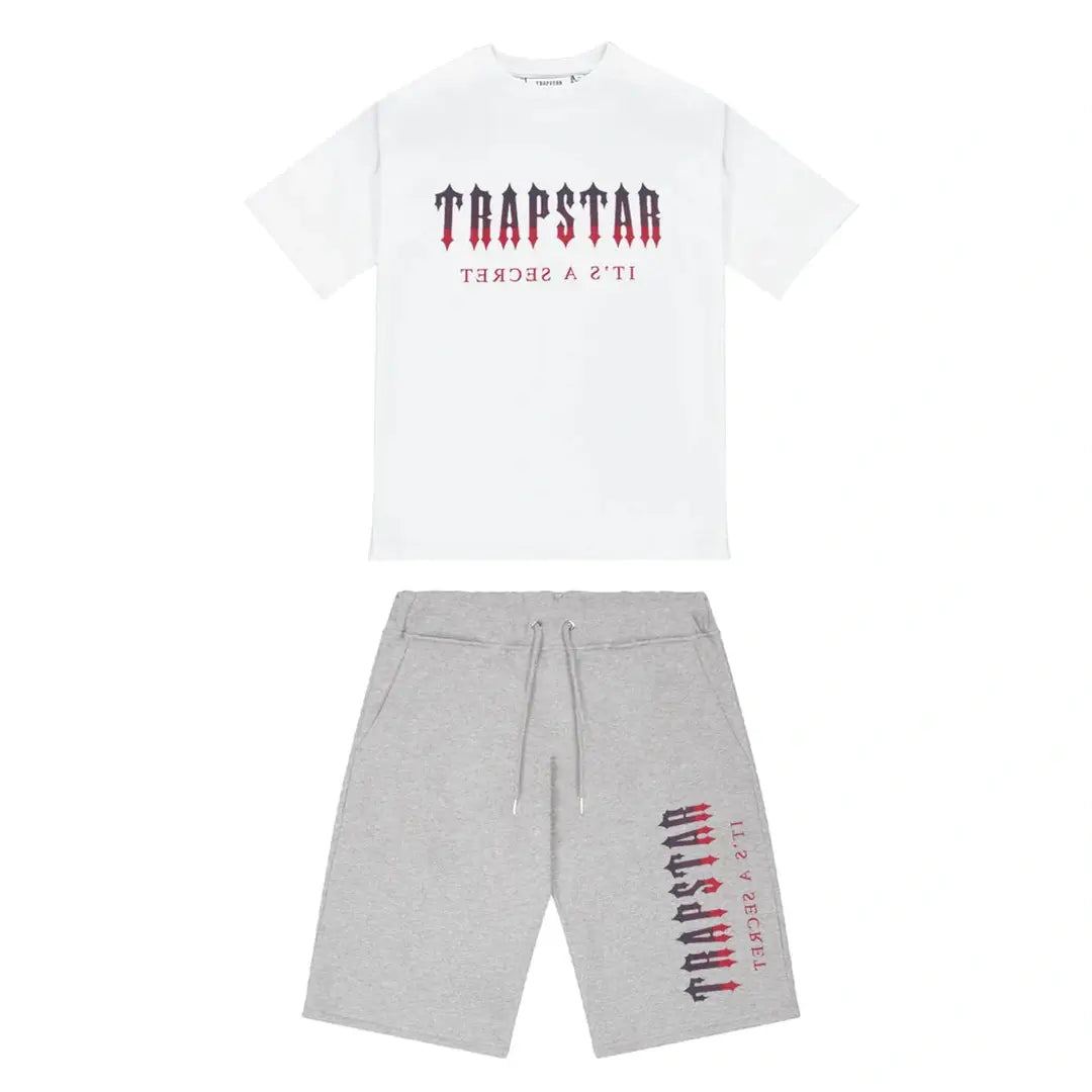 TRAPSTAR OVERSIZED DECODED SHORTS - GREY / RED GRADIENT | Plugstationuk