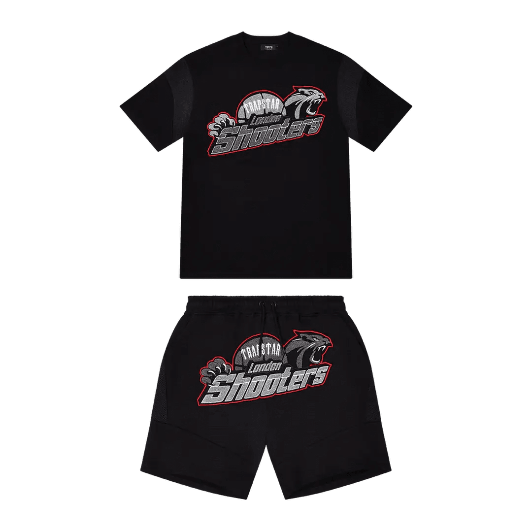 TRAPSTAR SHOOTERS SHORT SET - BLACK/RED | Plugstationuk