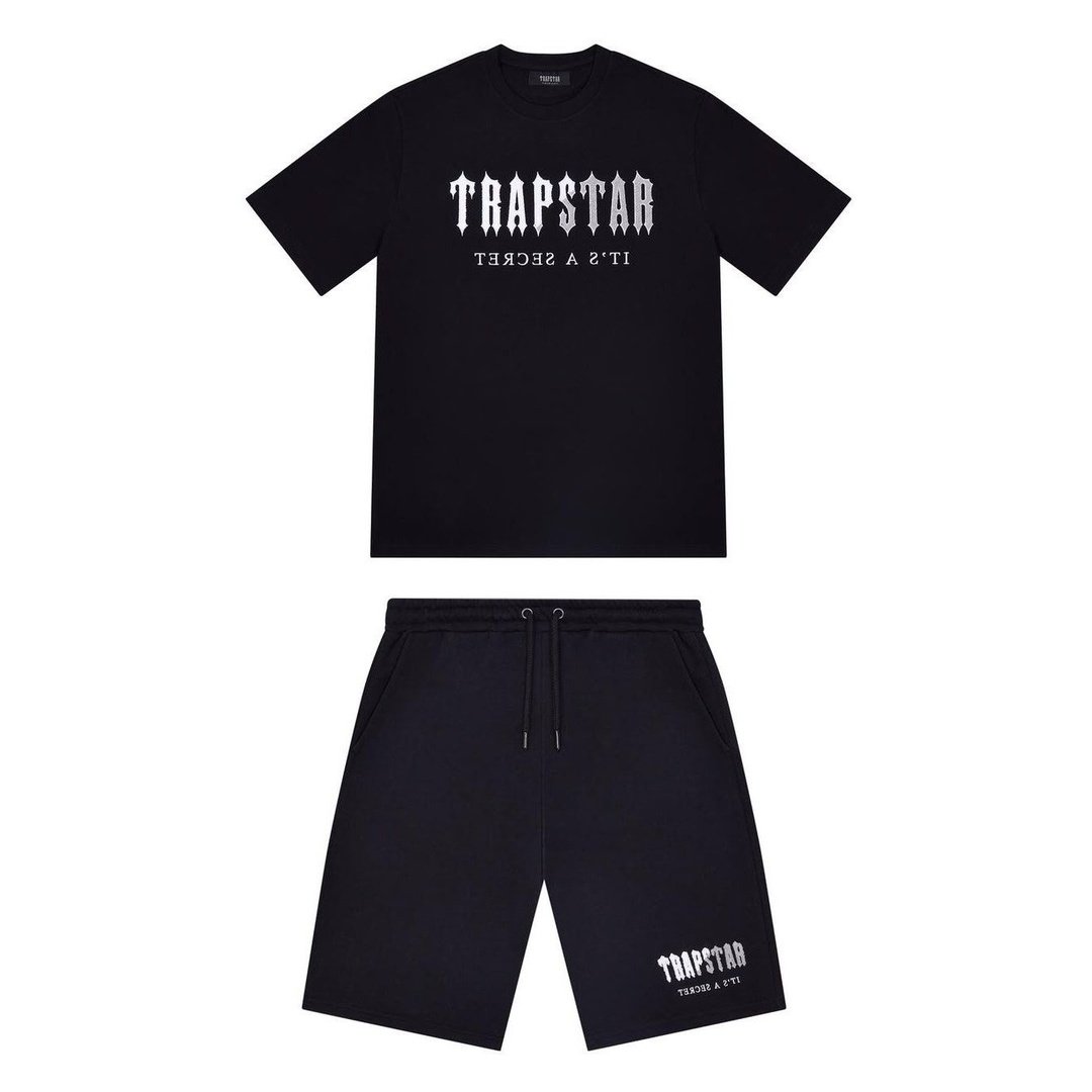 Trapstar Chenille Decoded Short Set - Black/Grey | Plugstationuk