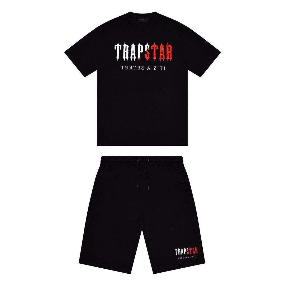 Trapstar Chenille Decoded Short Set - Black/Red | Plugstationuk