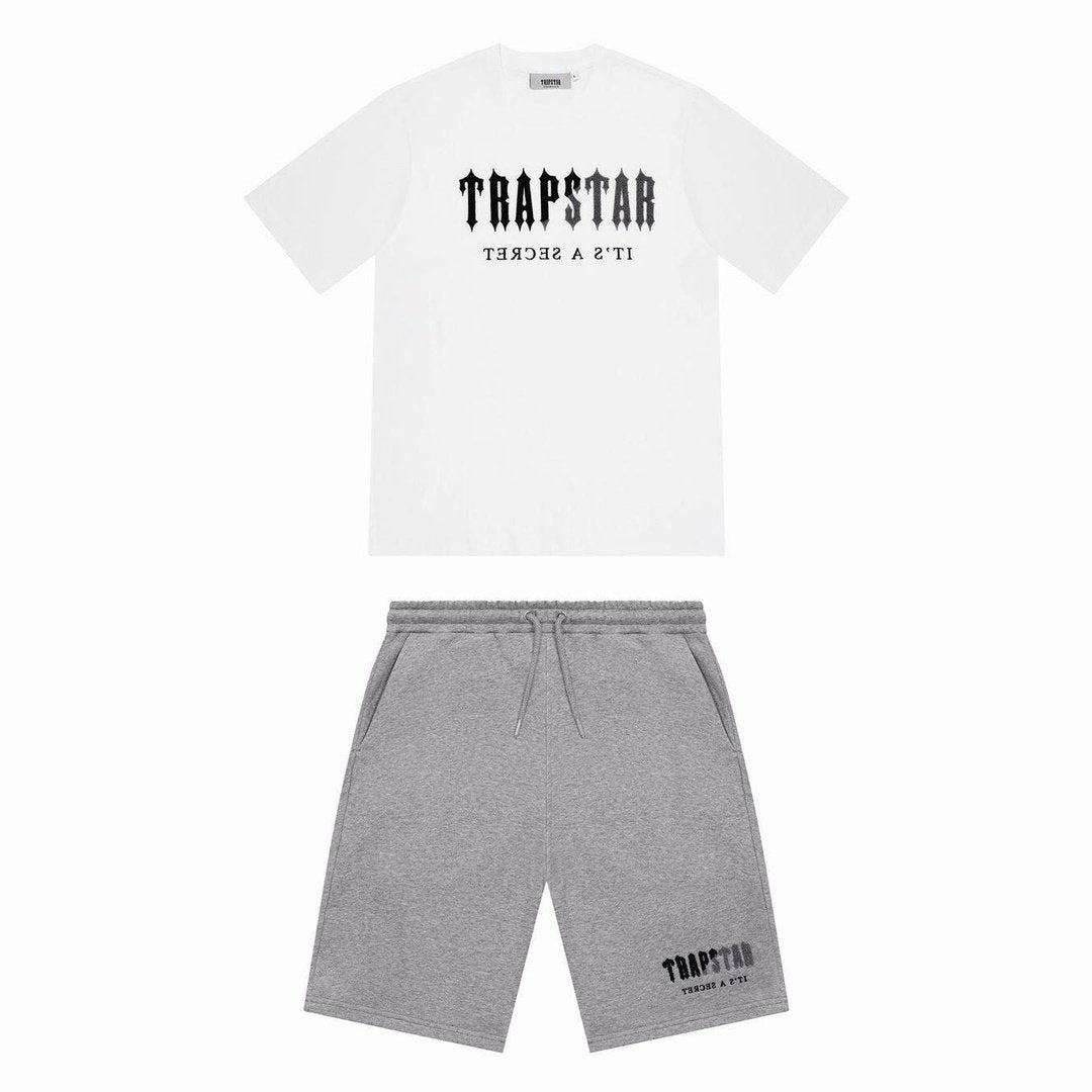 Trapstar Chenille Decoded Short Set - White/Grey | Plugstationuk