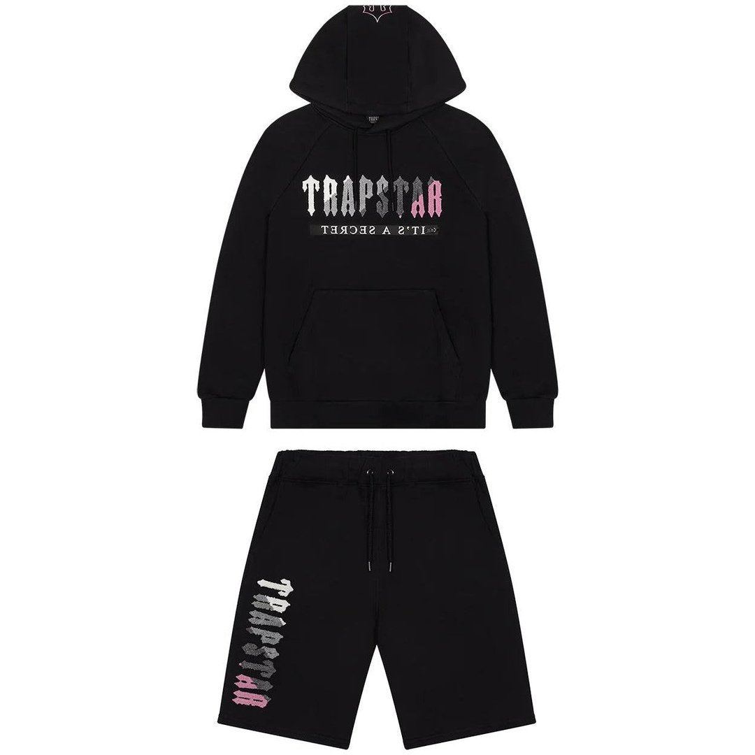 Trapstar Decoded Hooded Short Set - Black/Pink | Plugstationuk