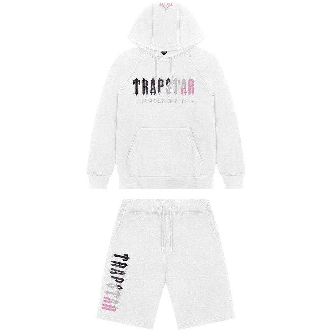 Trapstar Decoded Hooded Short Set - White/Pink | Plugstationuk
