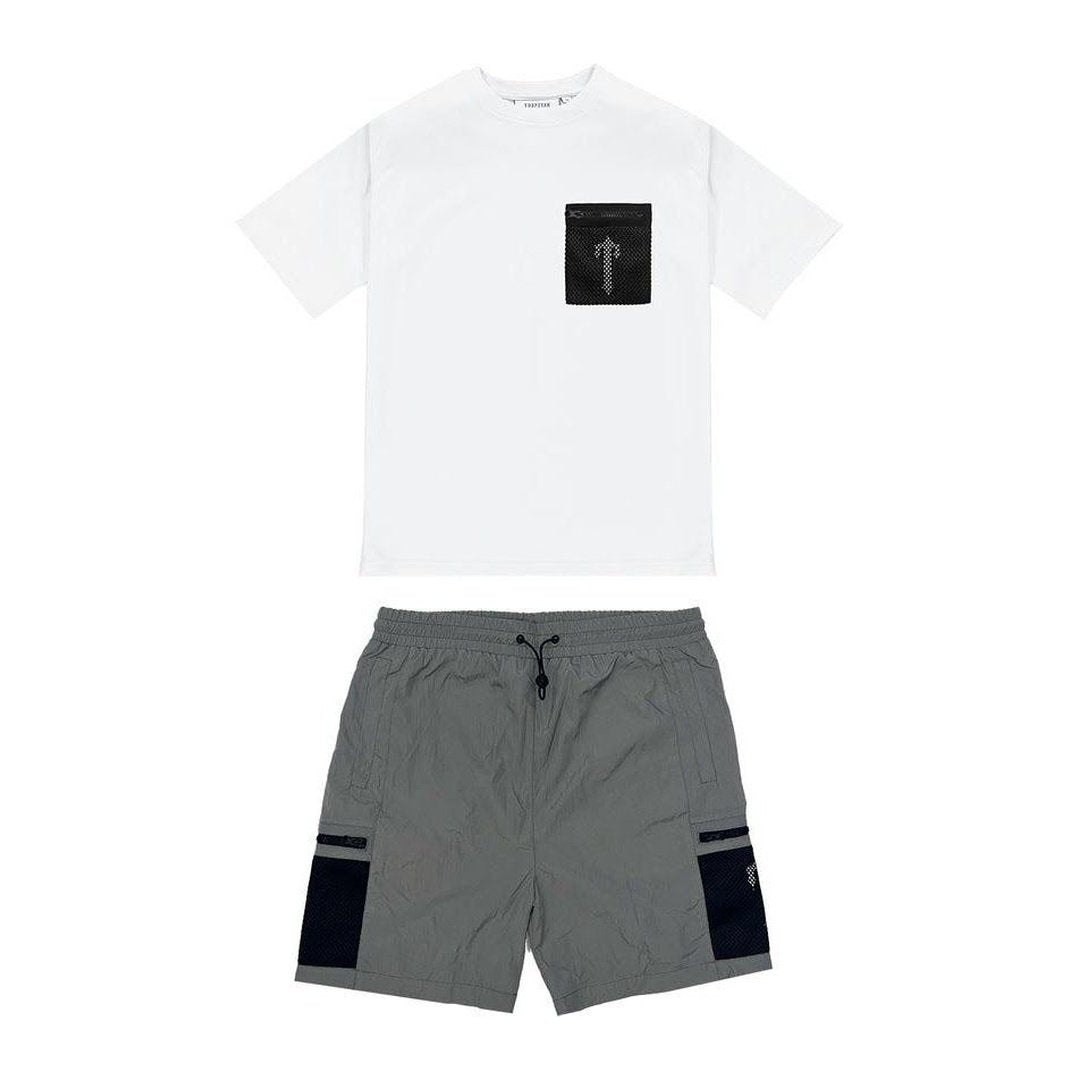 Trapstar Irongate Mesh Pocket Short Set - White/Black/Grey | Plugstationuk