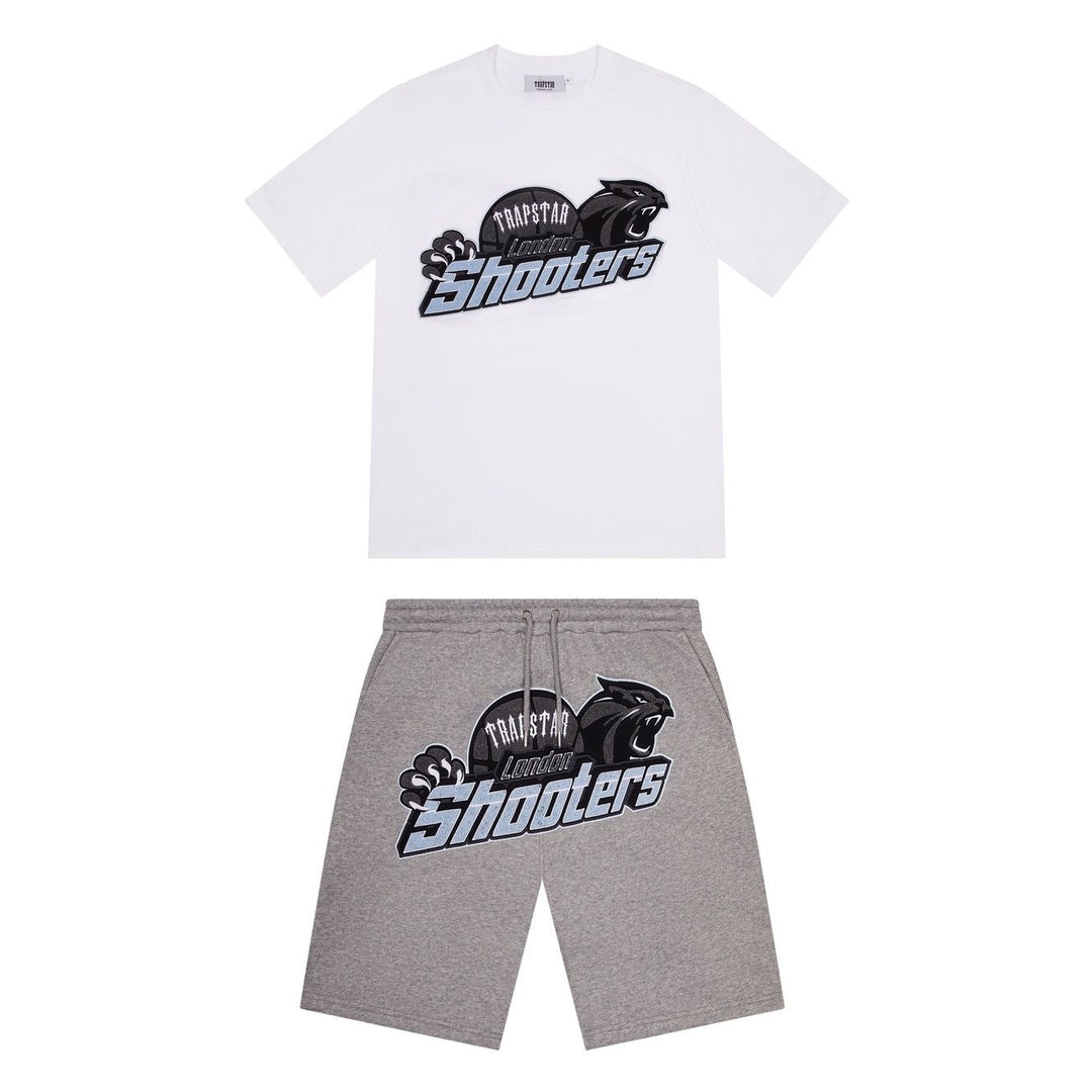 Trapstar Shooters Chenille Short Set - White/Light Blue TRAPSTAR