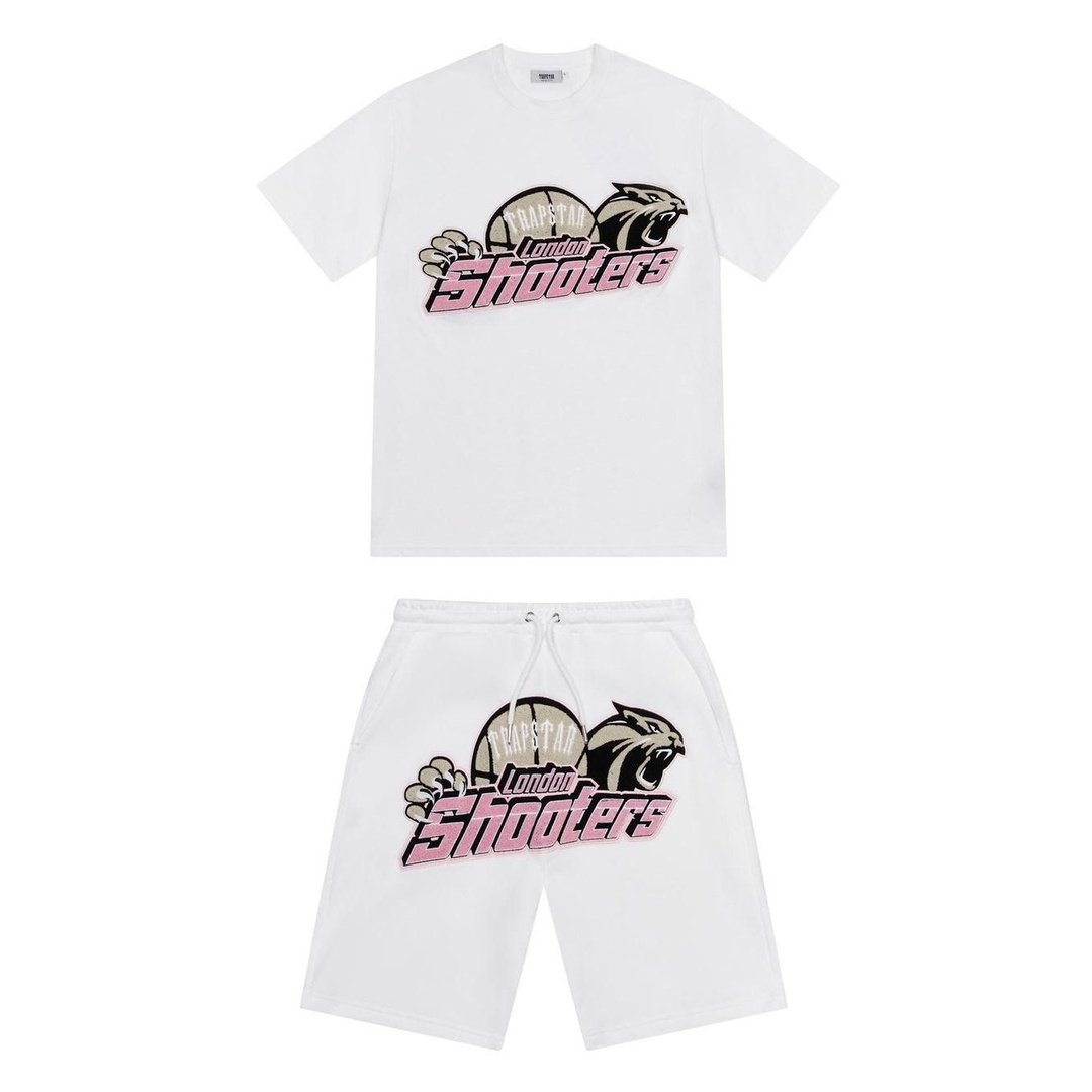 Trapstar Shooters Chenille Short Set - White/Pink | Plugstationuk
