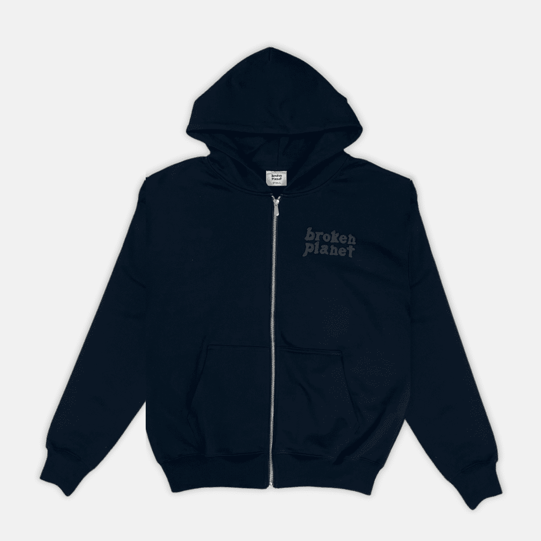 Broken Planet Basic Zip Up Hoodie - "Midnight Black" | Plugstationuk