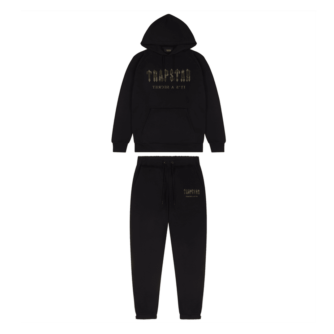 TRAPSTAR CHENILLE DECODED HOODED TRACKSUIT - Black/Camo | Plugstationuk