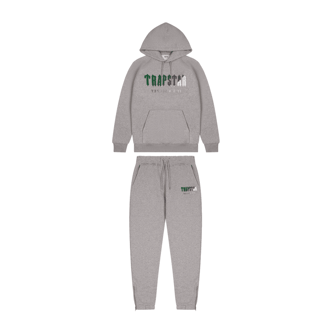 TRAPSTAR CHENILLE DECODED HOODED TRACKSUIT - GREY/GREEN BEE | Plugstationuk