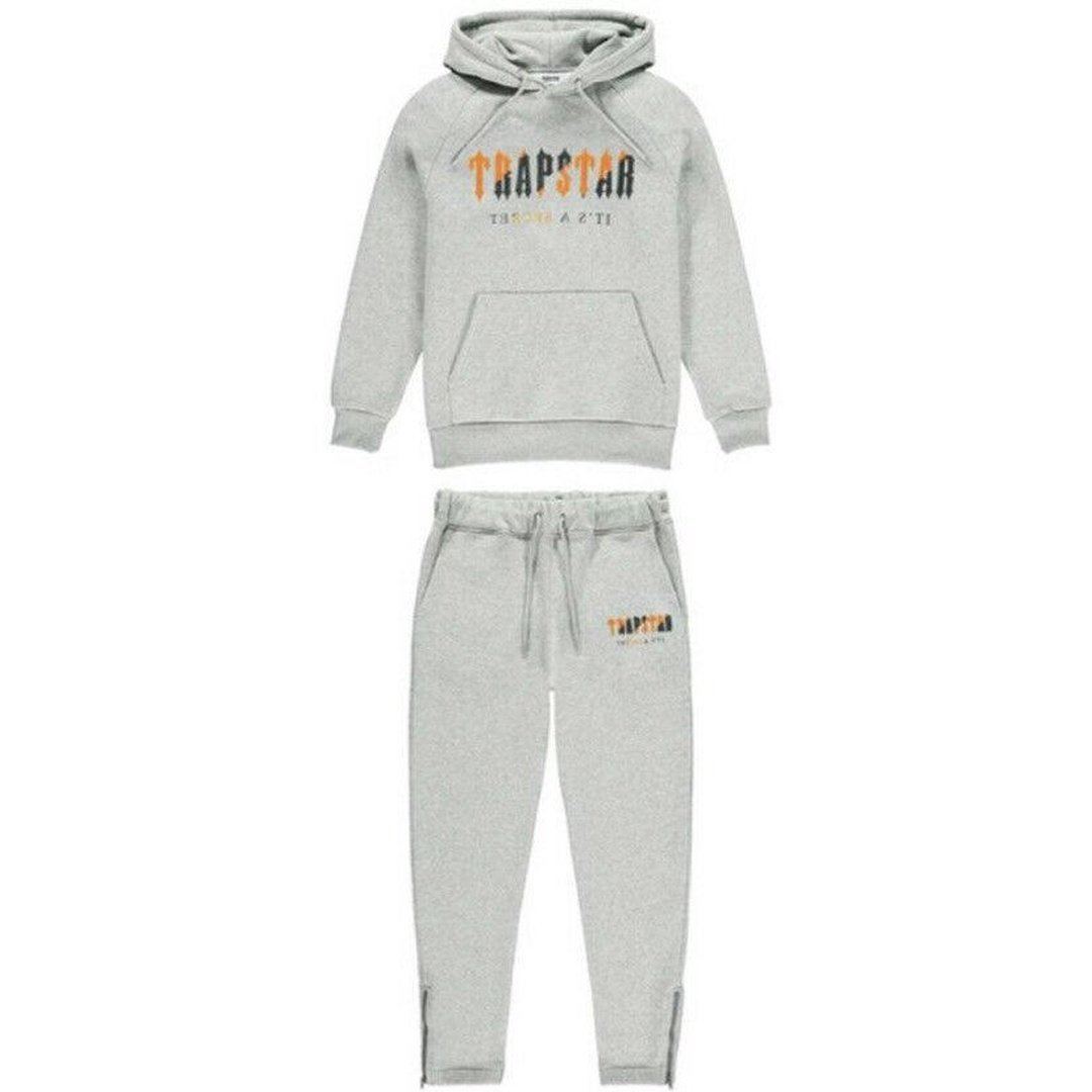 TRAPSTAR CHENILLE DECODED HOODED TRACKSUIT GREY ORANGE EDITION | Plugstationuk