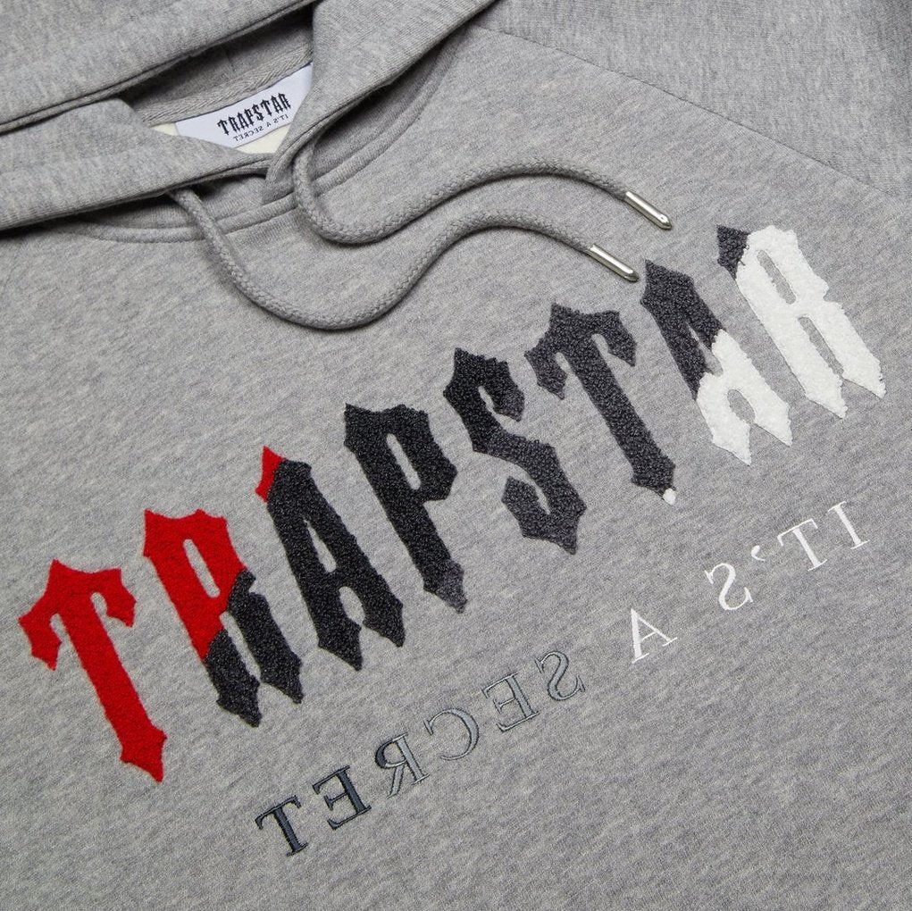 TRAPSTAR CHENILLE DECODED HOODED TRACKSUIT - GREY/RED | Plugstationuk
