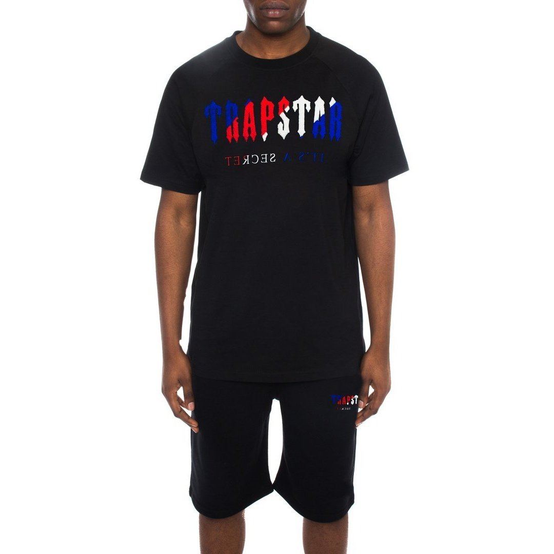 TRAPSTAR CHENILLE DECODED SHORT SET - BLACK REVOLUTION EDITION | Plugstationuk