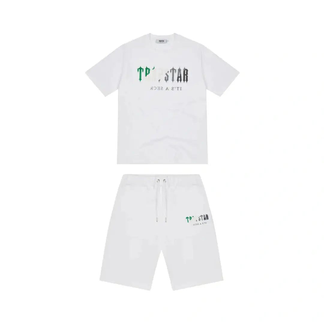 TRAPSTAR CHENILLE DECODED SHORT SET - WHITE/GREEN | Plugstationuk