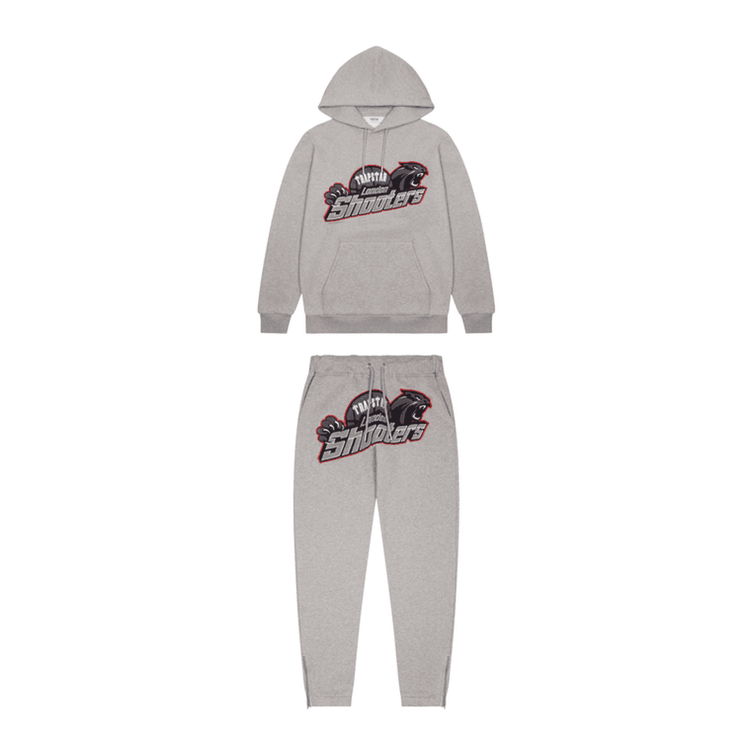 TRAPSTAR LONDON SHOOTERS HOODED TRACKSUIT - GREY/RED | Plugstationuk
