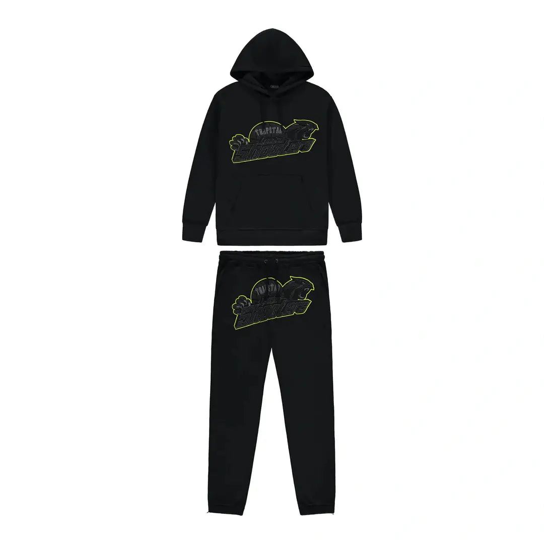 TRAPSTAR SHOOTERS HOODIE TRACKSUIT - BLACK/LIME | Plugstationuk