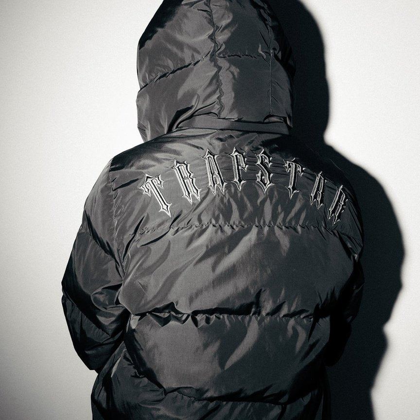 TRAPSTAR STONE GREY IRONGATE DETACHABLE HOODED PUFFER JACKET | Plugstationuk