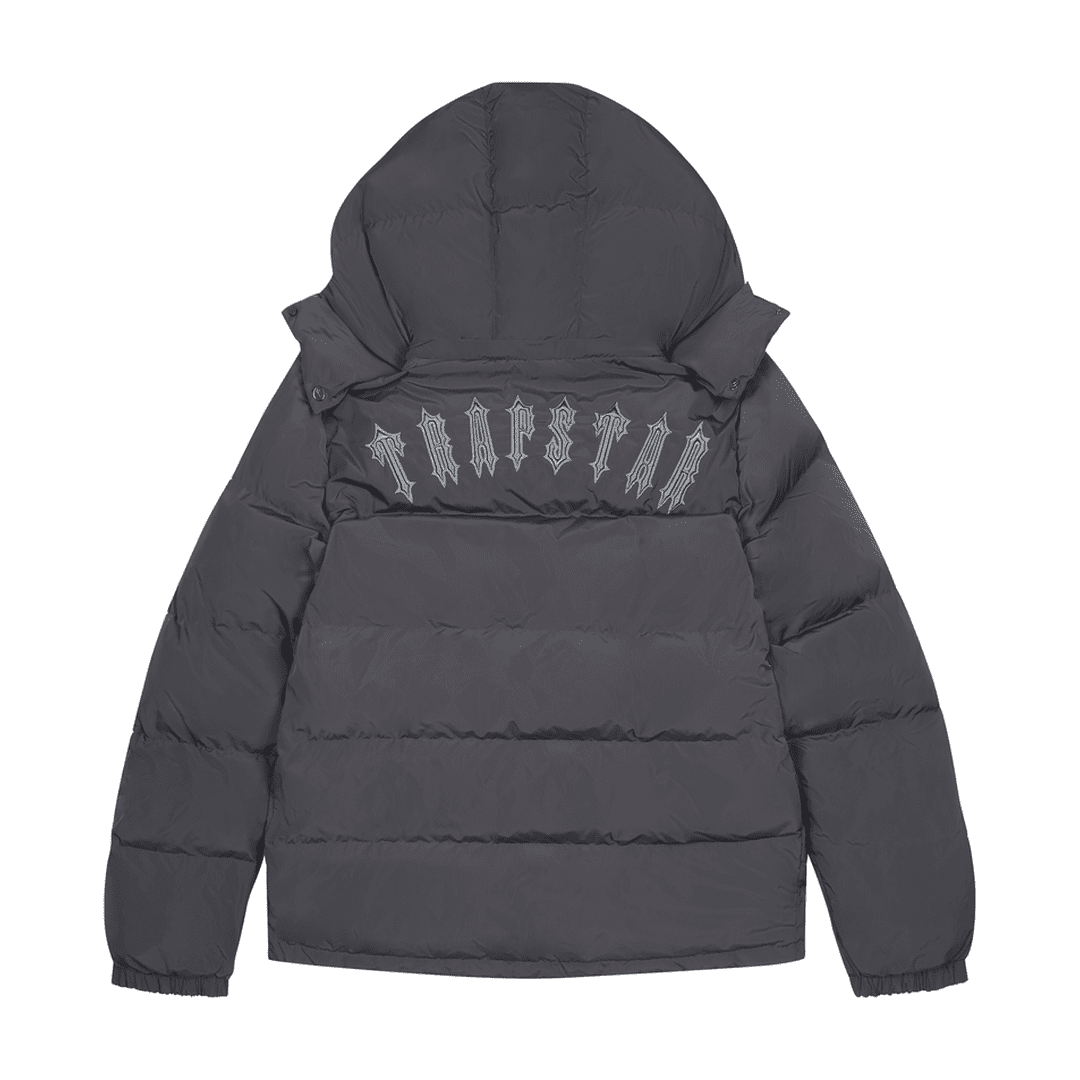 TRAPSTAR STONE GREY IRONGATE DETACHABLE HOODED PUFFER JACKET | Plugstationuk