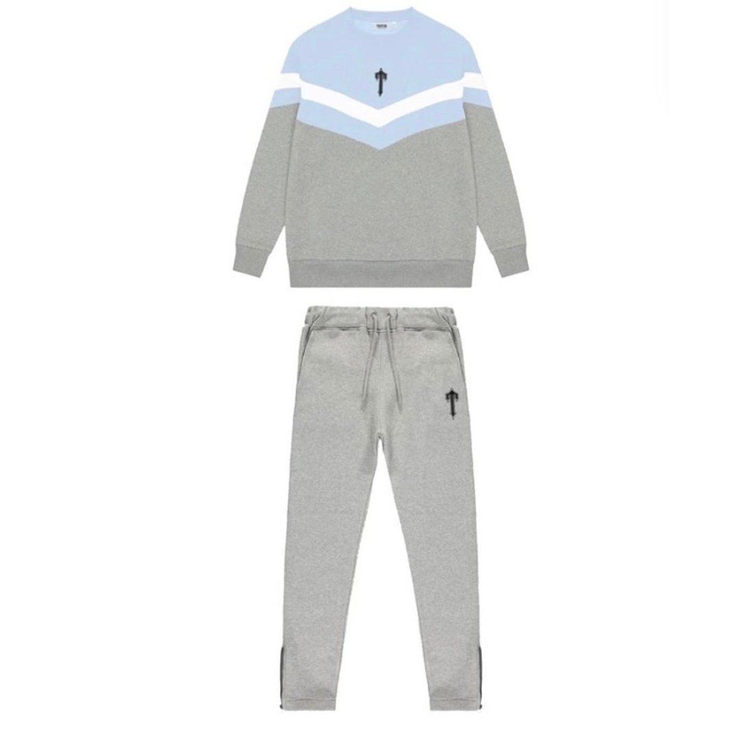 TRAPSTAR V STRIPE CREWNECK TRACKSUIT - CASHMERE BLUE/WHITE/MARL GREY | Plugstationuk