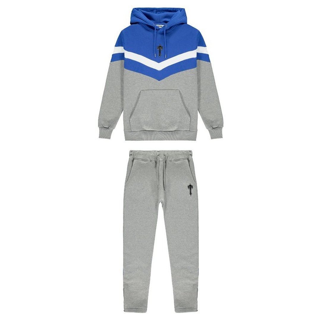TRAPSTAR V STRIPE HOODED TRACKSUIT - BLACK/GREY/BLUE | Plugstationuk