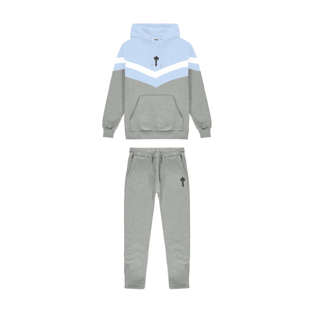 TRAPSTAR V STRIPE HOODIE TRACKSUIT - CASHMERE BLUE/WHITE/MARL GREY | Plugstationuk