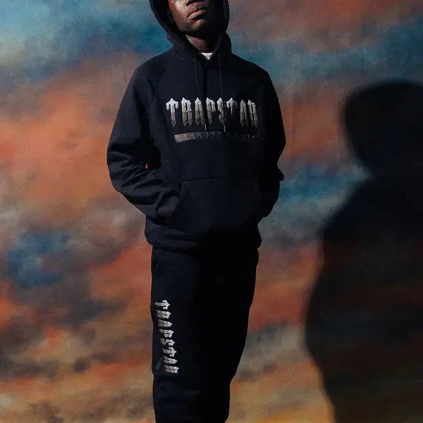 Trapstar Chenille Decoded 2.0 Hooded Tracksuit - BLACK/ ICE BLUE | Plugstationuk