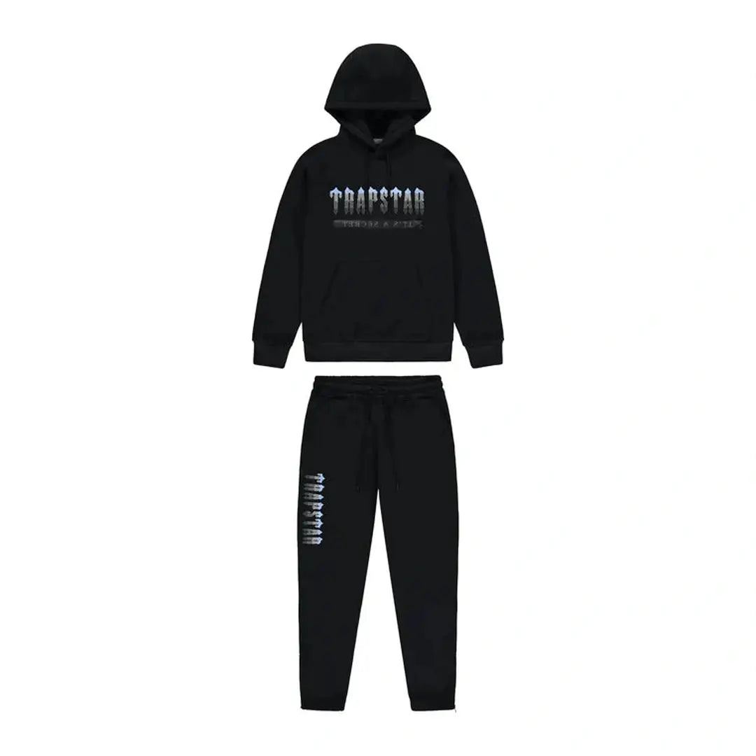 Trapstar Chenille Decoded 2.0 Hooded Tracksuit - BLACK/ ICE BLUE | Plugstationuk