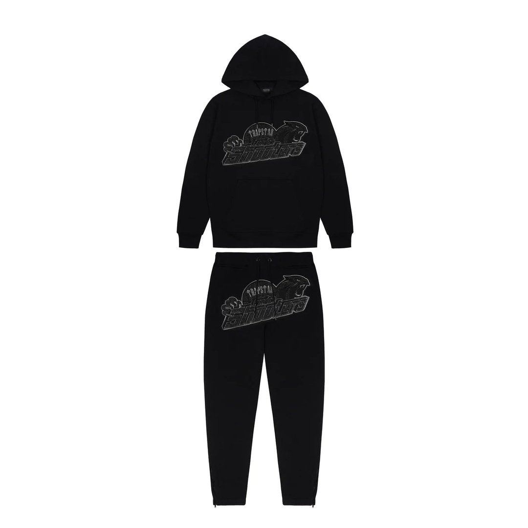 Trapstar Shooters Hooded Tracksuit - Black Monochrome Edition | Plugstationuk