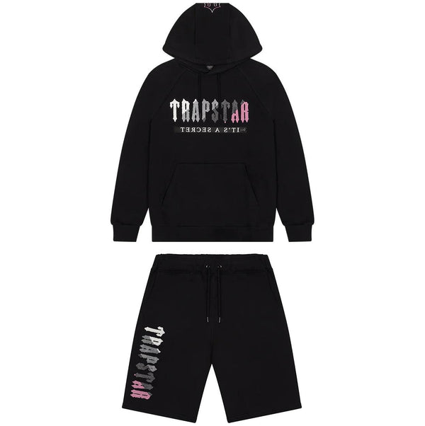 Trapstar Decoded Hooded Short Set - Black/Pink - Plugstationuk