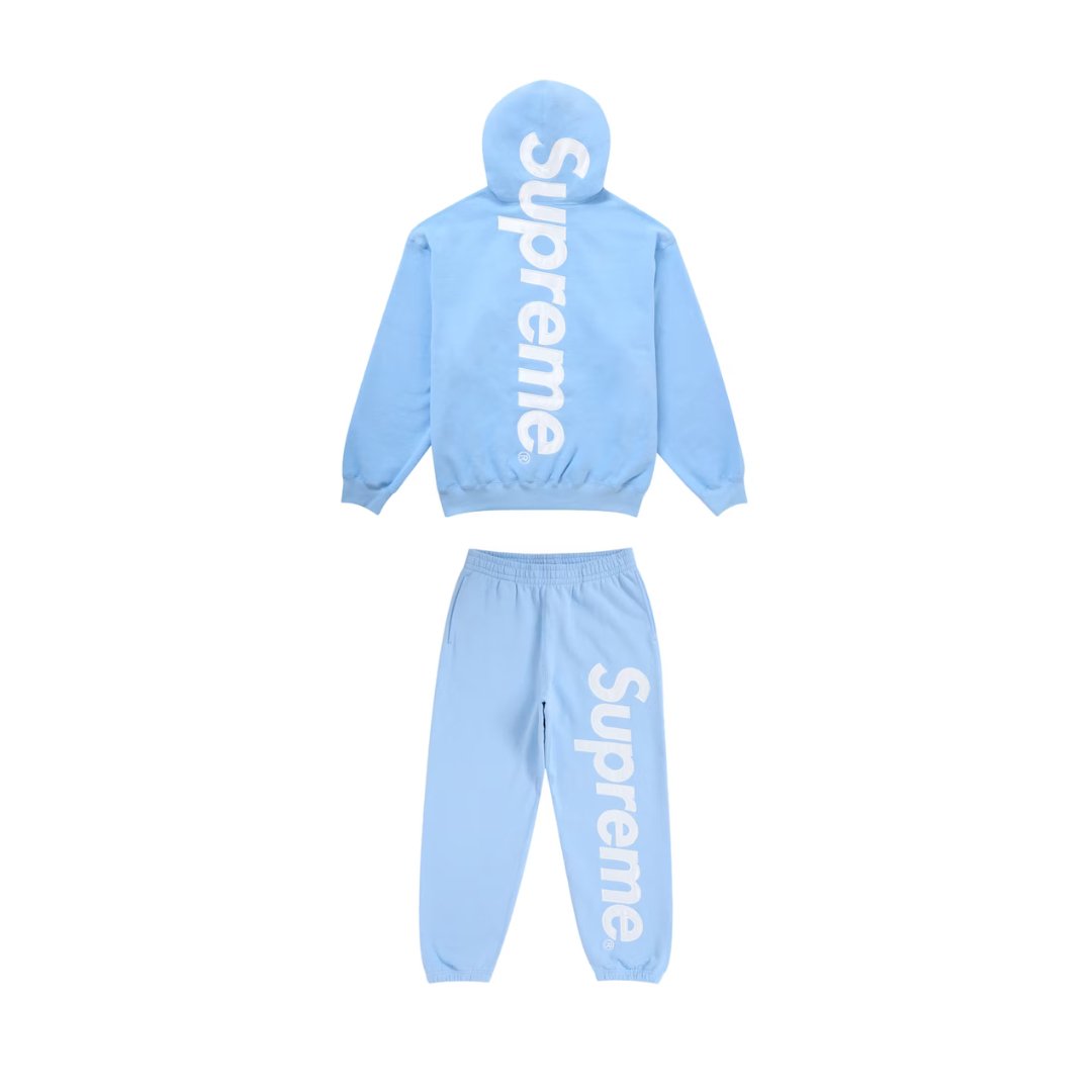 SUPREME SATIN APPLIQUE HOODED SWEATSHIRT & SWEATPANT SET BLUE plugstationuk-limited