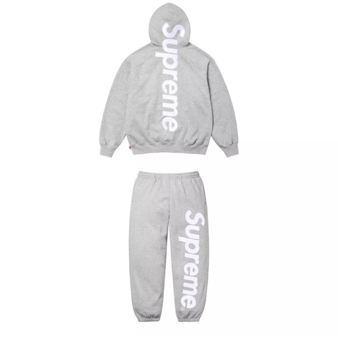 SUPREME SATIN APPLIQUE HOODED SWEATSHIRT & SWEATPANT SET GREY plugstationuk-limited