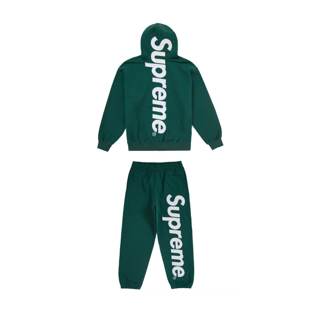 SUPREME SATIN APPLIQUE HOODED SWEATSHIRT & SWEATPANT SET GREEN