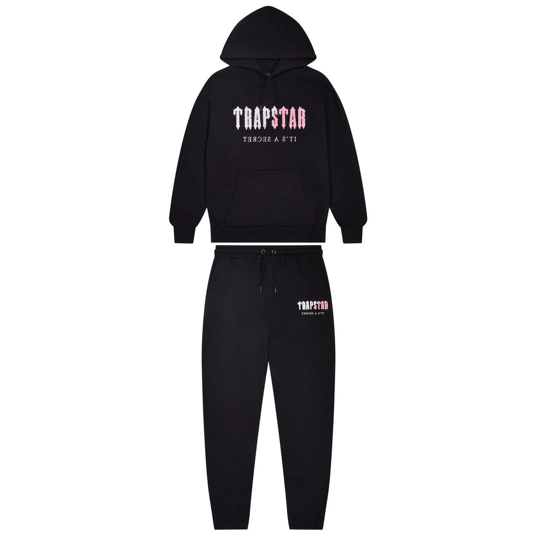 Trapstar Decoded Chenille Hooded Tracksuit - Black/Pink