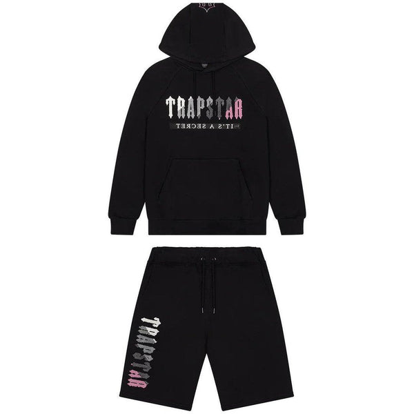 TRAPSTAR トラップスター パーカー 黒×ピンク UKドリル Trapstar Decoded Hooded Short Set - Black/Pink