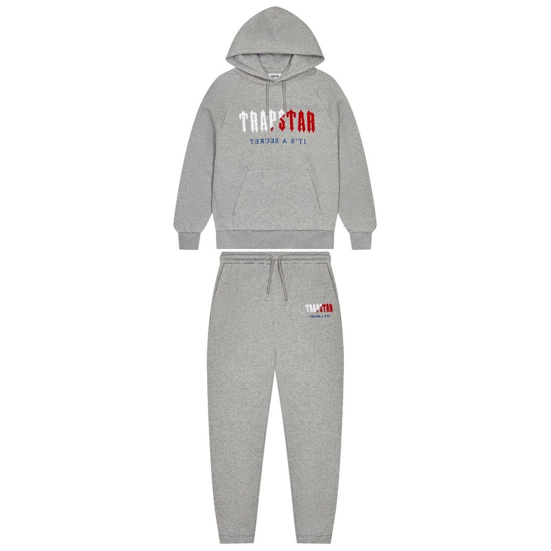 Trapstar Decoded Chenille Hooded Tracksuit - Grey/Blue/Red