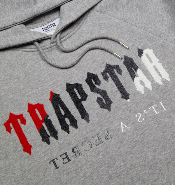 TRAPSTAR CHENILLE DECODED HOODED TRACKSUIT - GREY/RED