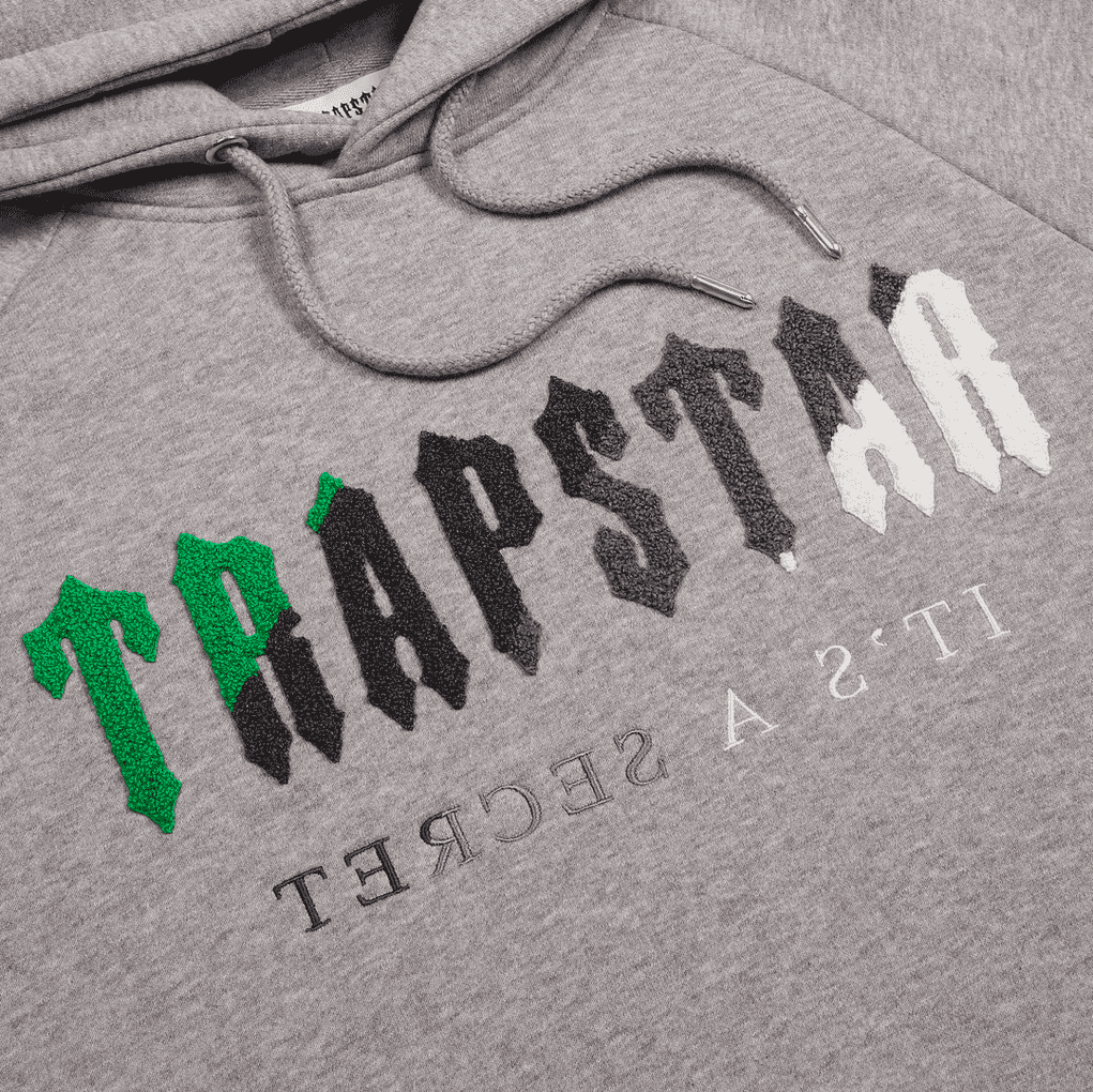 TRAPSTAR CHENILLE DECODED HOODED TRACKSUIT - GREY/GREEN BEE | Plugstationuk