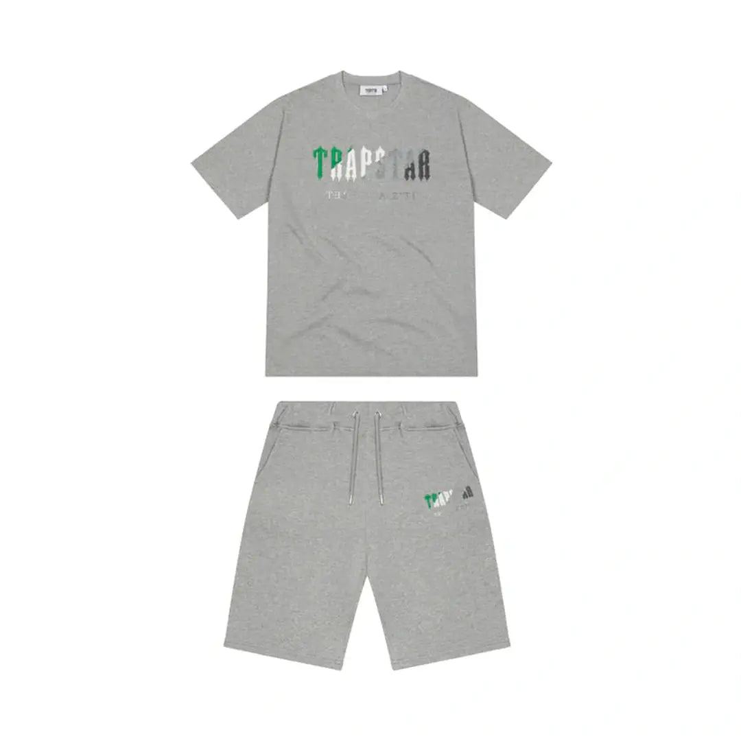 TRAPSTAR CHENILLE DECODED SHORT SET - GREY/GREEN | Plugstationuk