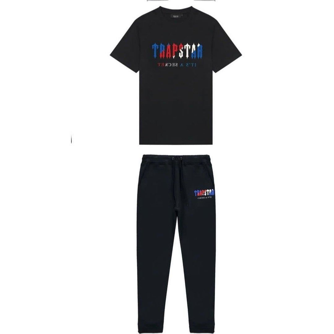 TRAPSTAR CHENILLE DECODED T-SHIRT & BOTTOM SET - BLACK | Plugstationuk