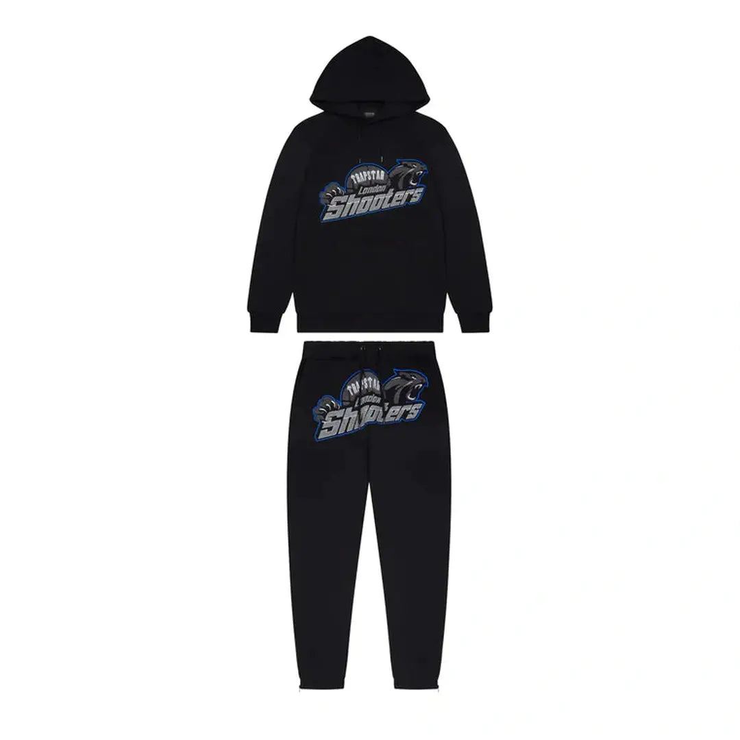 TRAPSTAR LONDON SHOOTERS HOODED TRACKSUIT BLACK/BLUE | Plugstationuk