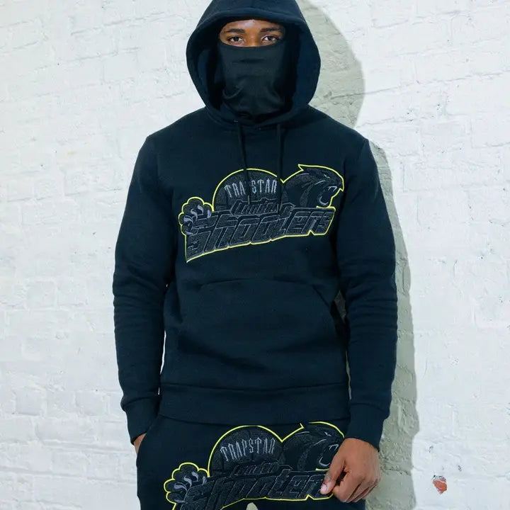 TRAPSTAR SHOOTERS HOODIE TRACKSUIT - BLACK/LIME | Plugstationuk