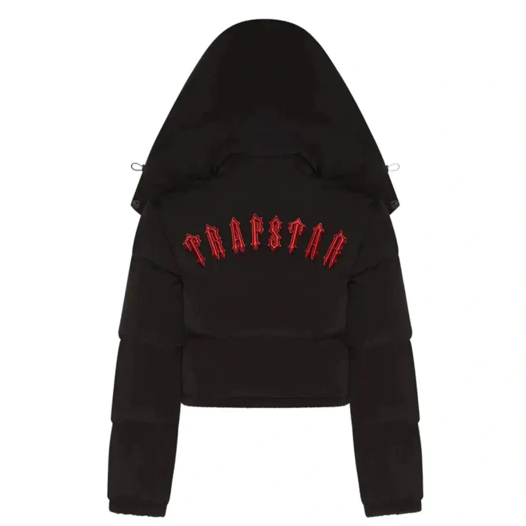 Trapstar Womens Irongate Detachable Hooded Puffer Jacket - Infrared Black/Red | Plugstationuk