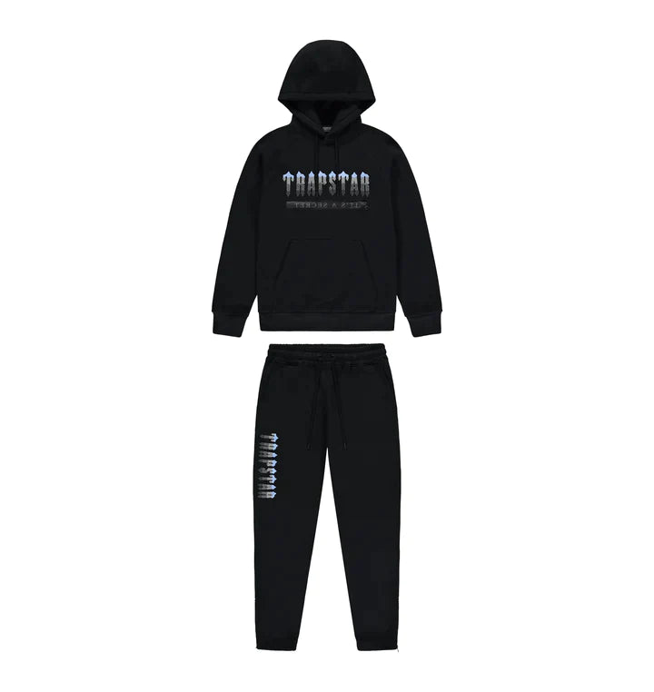Trapstar Chenille Decoded 2.0 Hooded Tracksuit - BLACK/ ICE BLUE