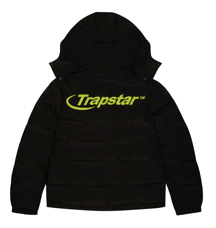 Trapstar Detachable Hooded Puffer Jacket - Black/Lime |  Plugstationuk