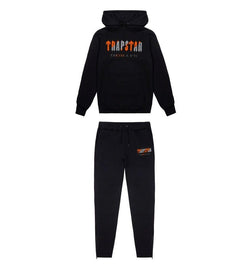 TRAPSTAR CHENILLE DECODED HOODED TRACKSUIT BLACK ORANGE EDITION