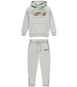 TRAPSTAR CHENILLE DECODED HOODED TRACKSUIT GREY ORANGE EDITION